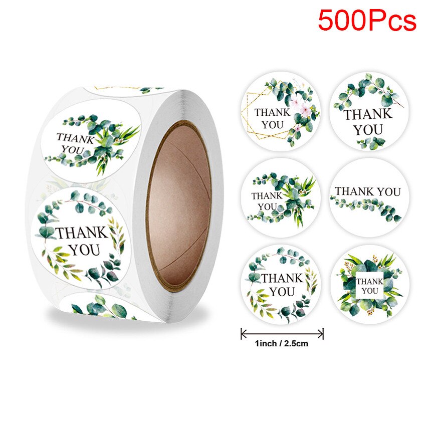 100-500pcs Round Floral thank you stickers Green leaf flower sticker for scrapbooking package seal labels wedding Decor: B 500Pcs