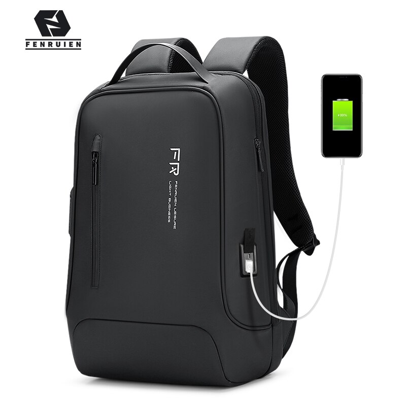 Fenruien Backpack 15.6 Inch Notebook Backpack Black for Men USB Charging Business Travel Backpack Waterproof Anti-Theft