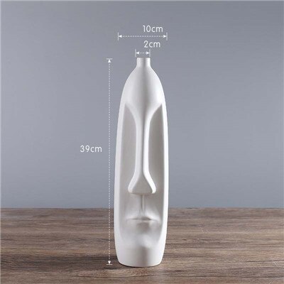 Vase abstrait nordique minimaliste en céramique | Vase noir et blanc pour visage naturel, salon d'exposition , Vase décoratif en forme de tête de Figue: White C-39CM