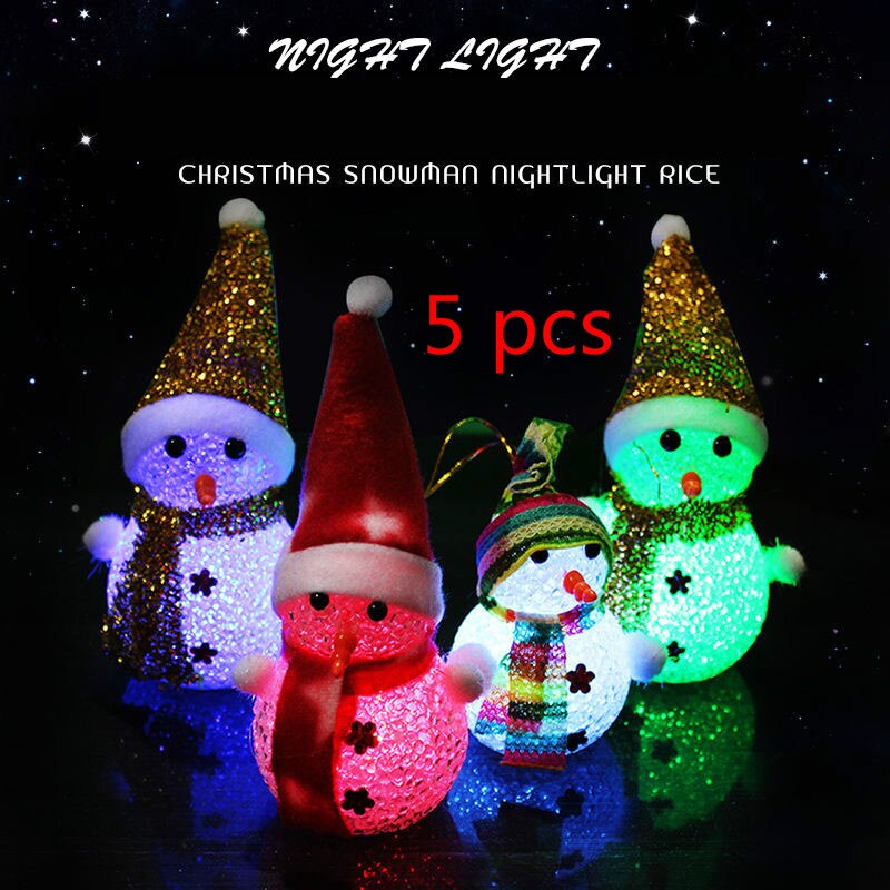 Beautiful Colorful Glow Christmas Snowman LED Lights Pretty Lovely Lamp Christmas Tree Ornaments: 5 pcs