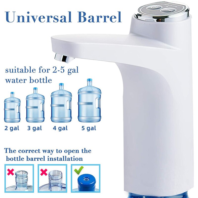 Distributeur de bouteilles d'eau, pompe à cruche d'eau de 5 gallons, pompe à refroidisseur d'eau avec chargement USB automatique Portable et à faible bruit