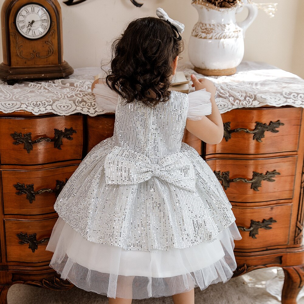 Vestido plateado de Navidad para niñas pequeñas, traje de lentejuelas para recién nacido, de cumpleaños, Año , 3 años, 1,2