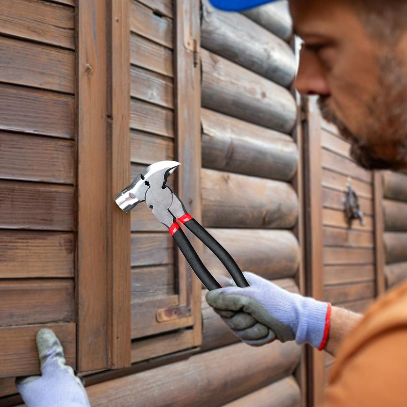 Alicates para cables de esgrima, alicates para cables de estiramiento, herramientas de alambre de púas multivalla de 10,5 pulgadas, cabezal de martillo, extractor de grapas para uñas