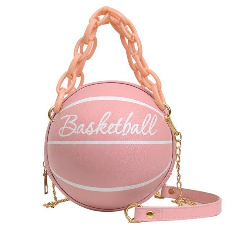 Kvindelig læder pink basketball taske kuglepunge til teenagere kvinder skuldertasker crossbody kæde håndtasker: Lyserød