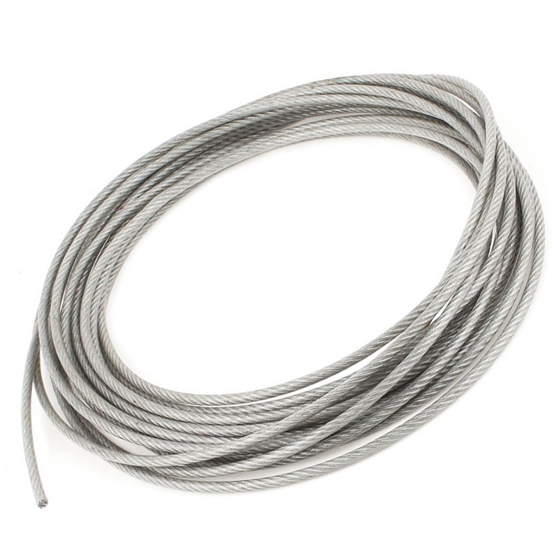 5mm Dia Steel PVC Coated, Flexible Wire Rope Cable with 6Pcs 304 Stainless Steel Saddle Clamp Cable Clip