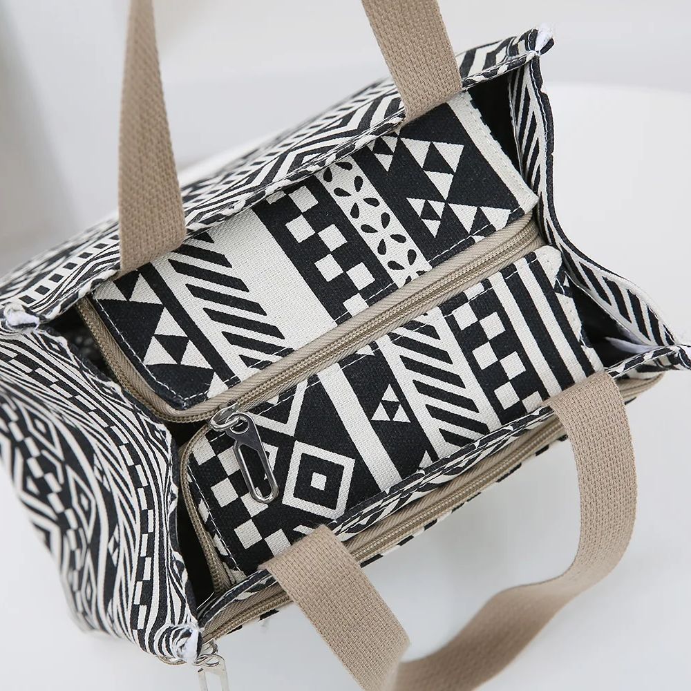 striped pattern lunch bag with foil insulation and handles for work and commuting