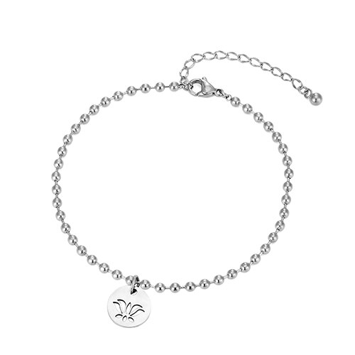 Retro Beaded Yoga Ankle Bracelet Plant Lotus foot Chain Summer Beach Initial Chain Women Girl festival jewelry Anklet: Round silver color