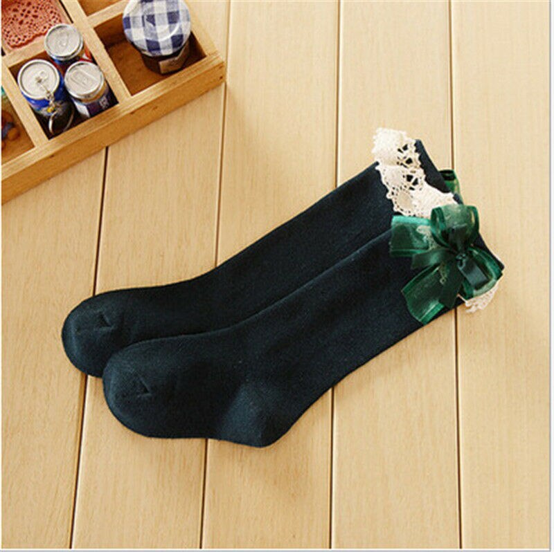 Meisjes baby tutu sokken spaans kniehoge satijnen strik sokken zacht geplooid kinderen 0-6 y: F / 3 to 6y