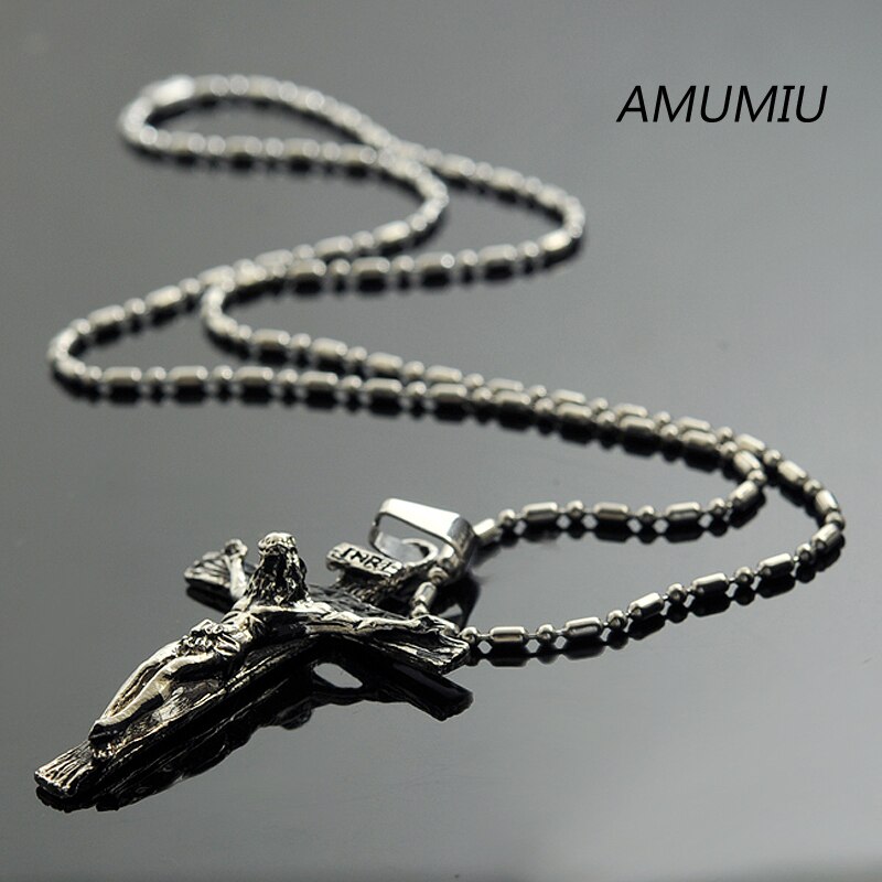 AMUMIU Biker Sieraden Voor Mannen 316L Rvs Pretty INRI Crucifix Hanger Ketting HZP164