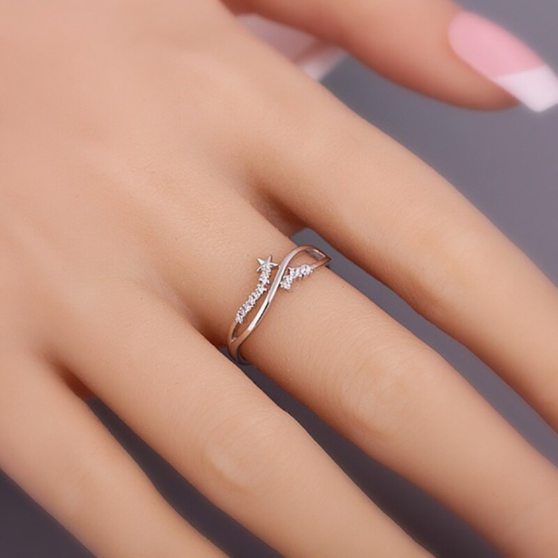 Anillos de estrellas para mujer, estilo sencillo, romántico, Color plateado, anillo fino para dedo, propuesta de , joyería de KAR343