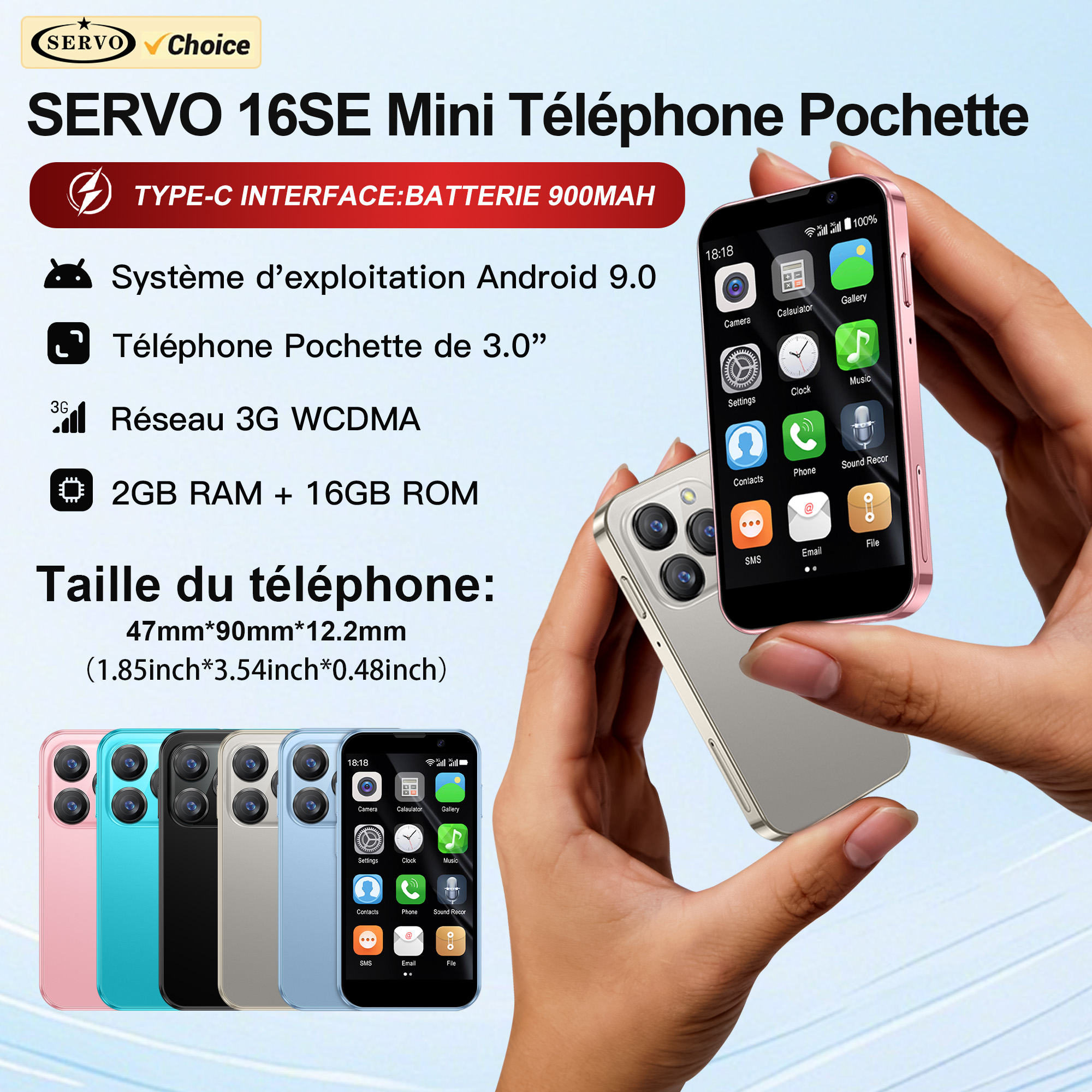 SERVO Mini Smartphone, Display HD da 3,0'', Telefono cellulare Android 9.0 2 GB + 16 GB Face Sblock GPS cellulare 3G, Smart Phone di piccole dimensioni