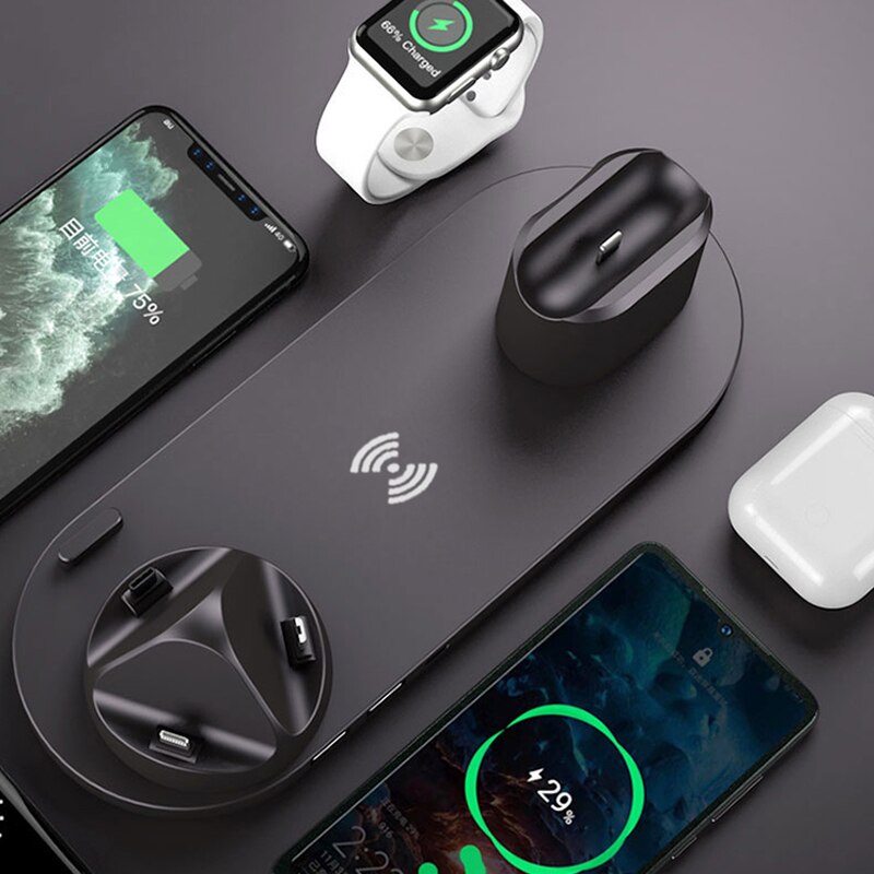 6 w1 10W bezprzewodowa ładowarka stacja dokująca dla iPhone 11 zawodowiec Xs Max 8 X szybkie bezprzewodowe ładowanie dla jabłko zegarek 5 4 3 2 Airpods zawodowiec 2
