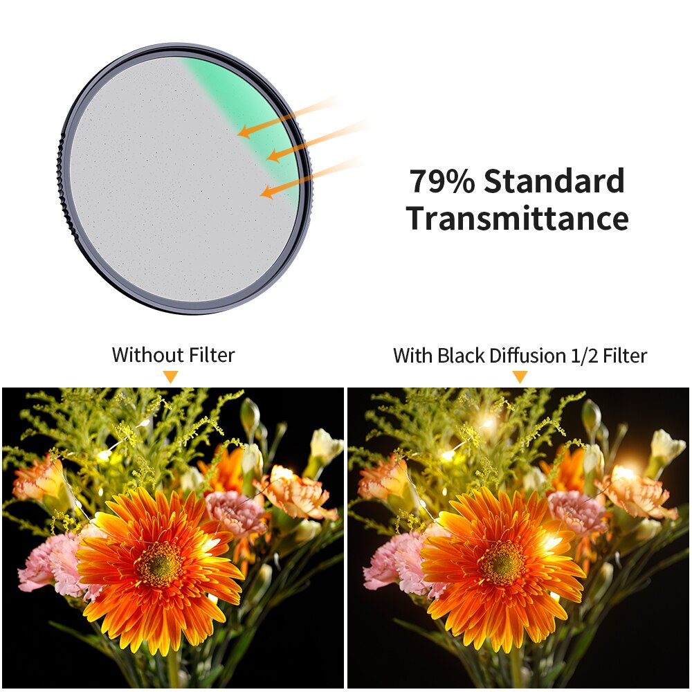 K &amp; F Concept Black fog diffusione 1/2 1/1 filtro obiettivo effetti speciali scatta Video come film 49mm 52mm 58mm 62mm 67mm 77mm 82mm: 0.79 transmittance / 67 millimetri
