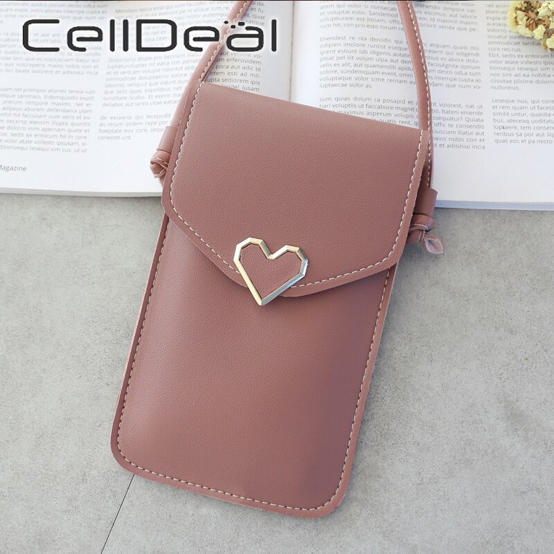 Frauen Touchscreen praktisch Geldbörse transparent Einfache Tasche Herz bilden Schnalle Brieftaschen PU Leder Schulter Licht Handtaschen