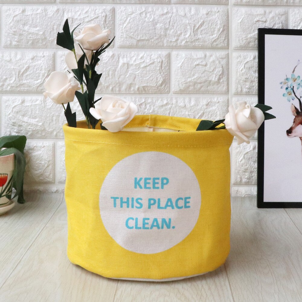 Toy cartoon small storage bucket dirty clothes debris storage basket foldable: Yellow letters