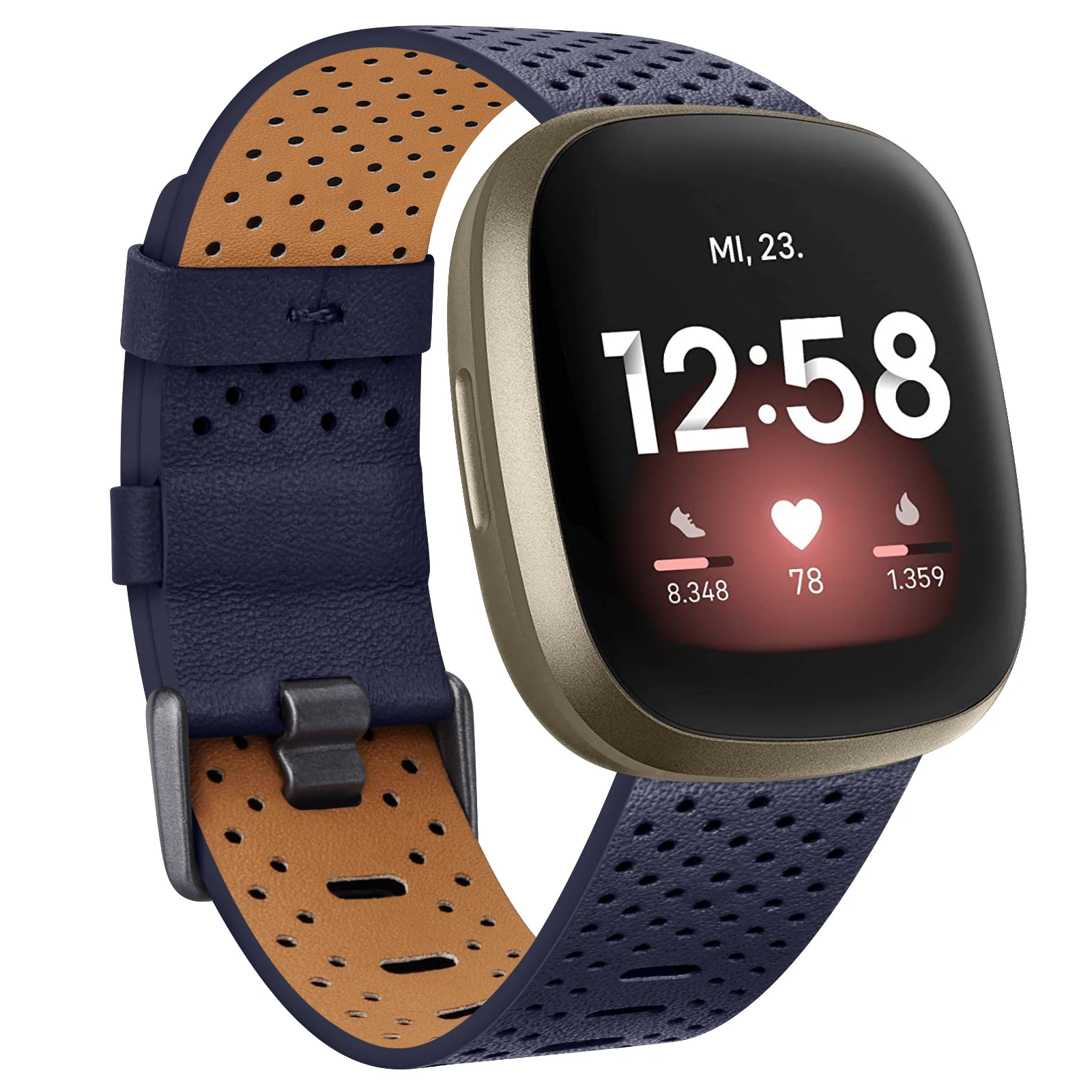Correa de cuero transpirable de lujo para Fitbit Versa 3 Sense, pulsera de repuesto para reloj inteligente Fitbit Sense: S / Beige