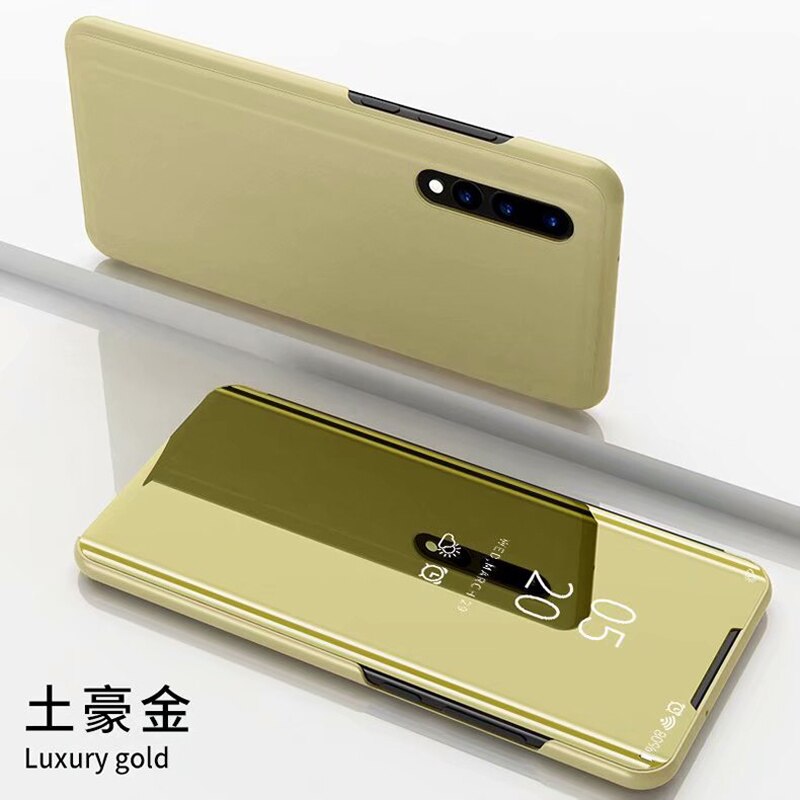 Smart spegelfodral för huawei nova 5t fodral stå flip visa bok telefon omslag för hauwei hawei nova 5t nova 5 t t5 nova 5 tcoque: Guld-