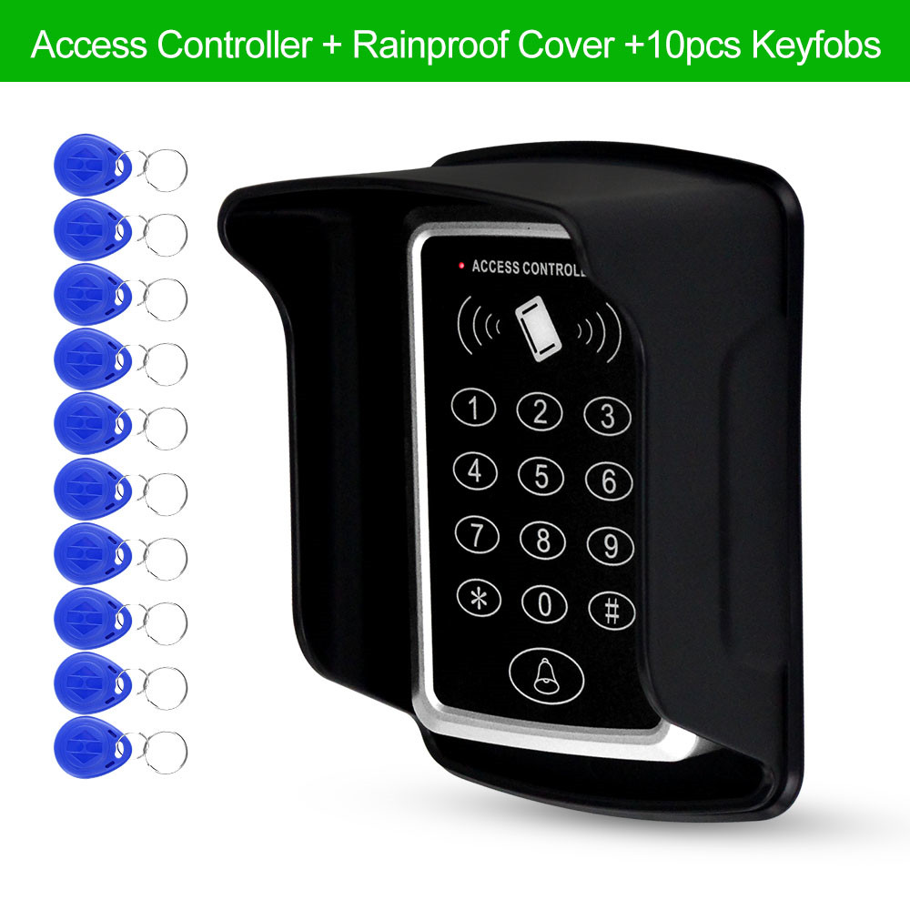 RFID 125KHz Access Control Keypad Standalone Access Controller with Waterproof Cover Case+10pcs Keyfobs RFID Cards: with Cover and Keys