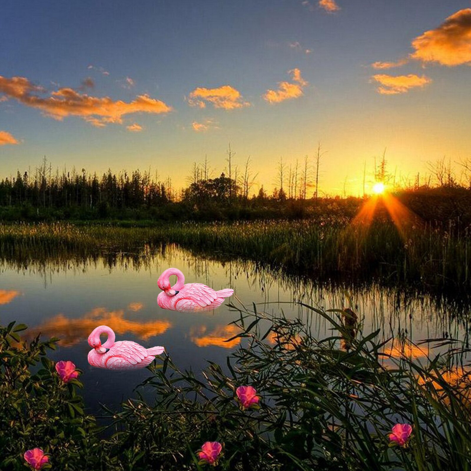 Garden Statue Outdoor Indoor Yard Art Statues and Sculptures Resin Flamingo Swan Minaiture Lifelike Bird Decor: Flamingo