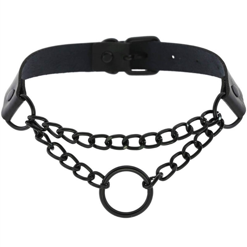 Gothic Dark circle chain collar harajuku punk choker women girls black leather buckle chocker emo kawaii jewelry accessories