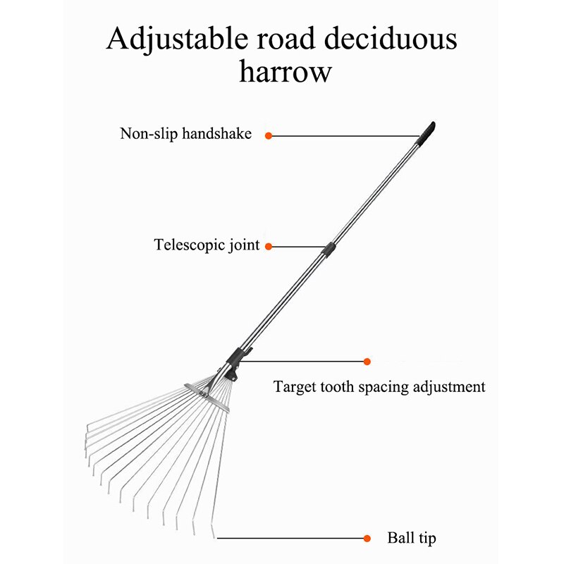 Telescopic Garden Rake 12 Teeth 9 Teeth Hand Tool Agricultural Collection Loose Leaves Broom Gardening Tool Light Grass Rake