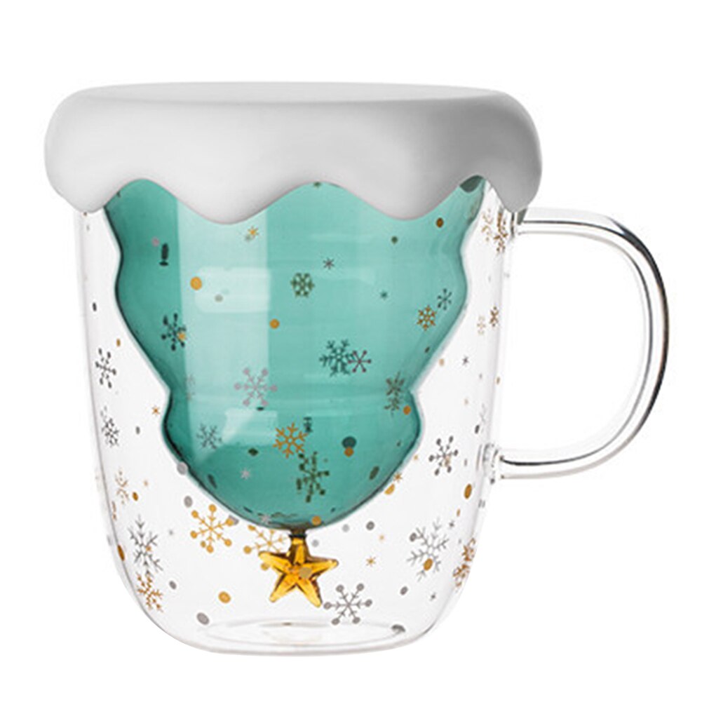 Christamas Tree Glass Cup Double Walled Glass Snowflake Anti-scalding Insulated Coffee Mugs WXV: Default Title