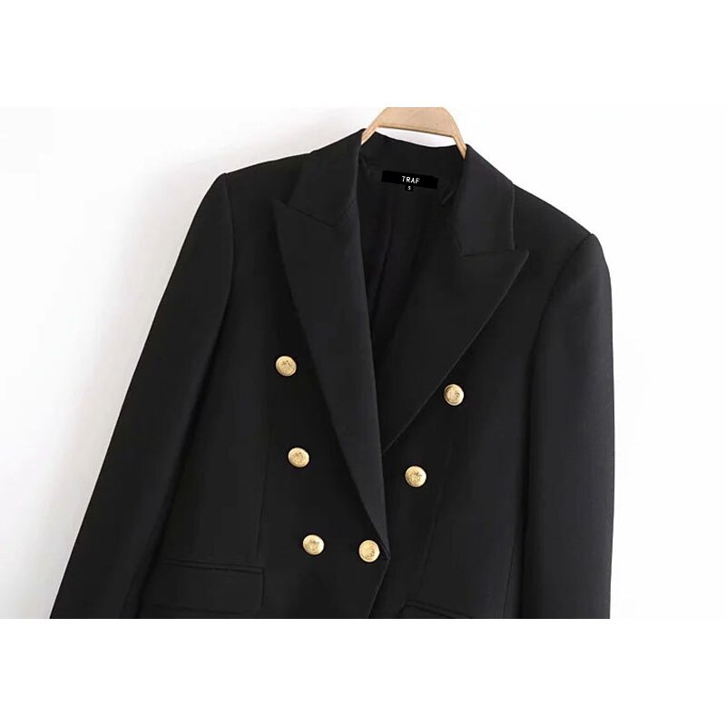 Blazer preto vintage com bolsos manga longa traf, veste feminina chique