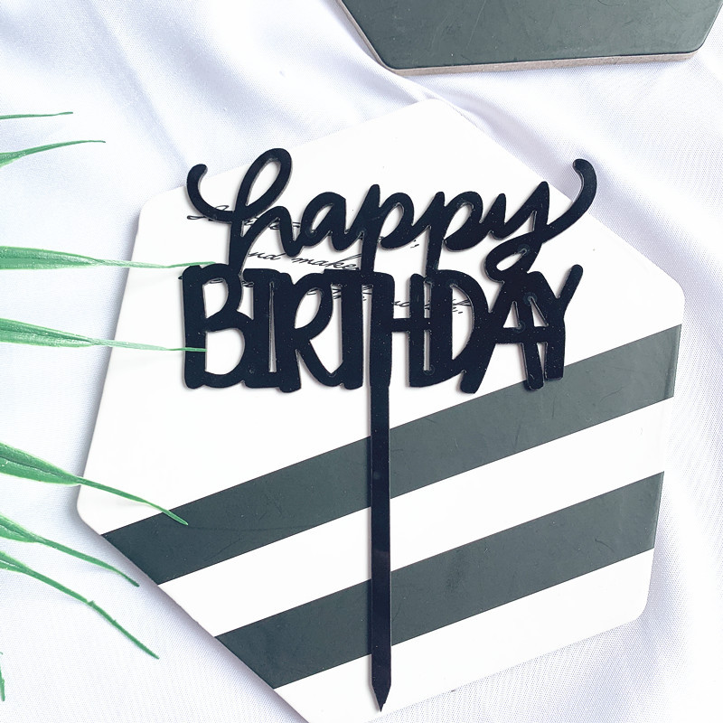 Oro rosa Oro Negro Feliz cumpleaños acrílico pastel decoración tarjeta para pastel decoración para hornear pastel Plugin decoración de de cumpleaños G: Black