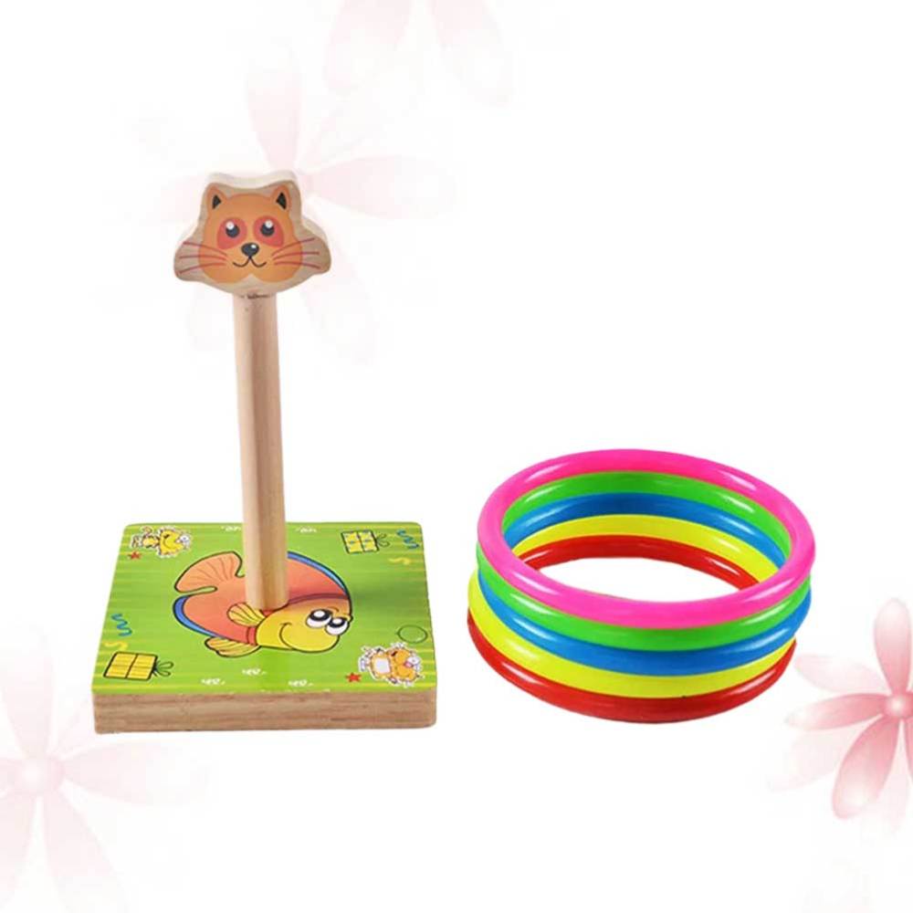 1 impostato di lancio in legno per bambini divertenti a forma di anello lanciare gioco giallo (stile canna): verde