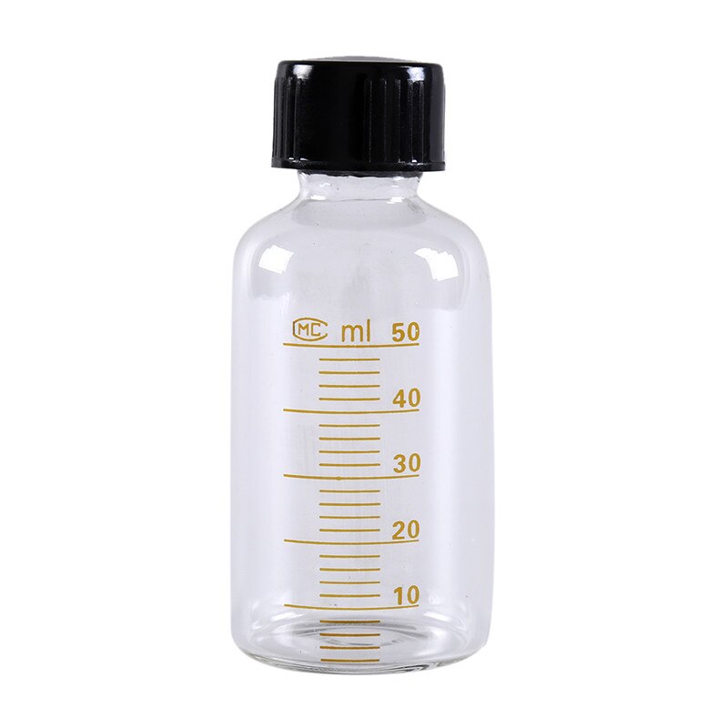 50ml ronde glazen reagensflessen, plastic zwarte schroefdop, schroefdeksel, schaalverdeling, monsterflesjes
