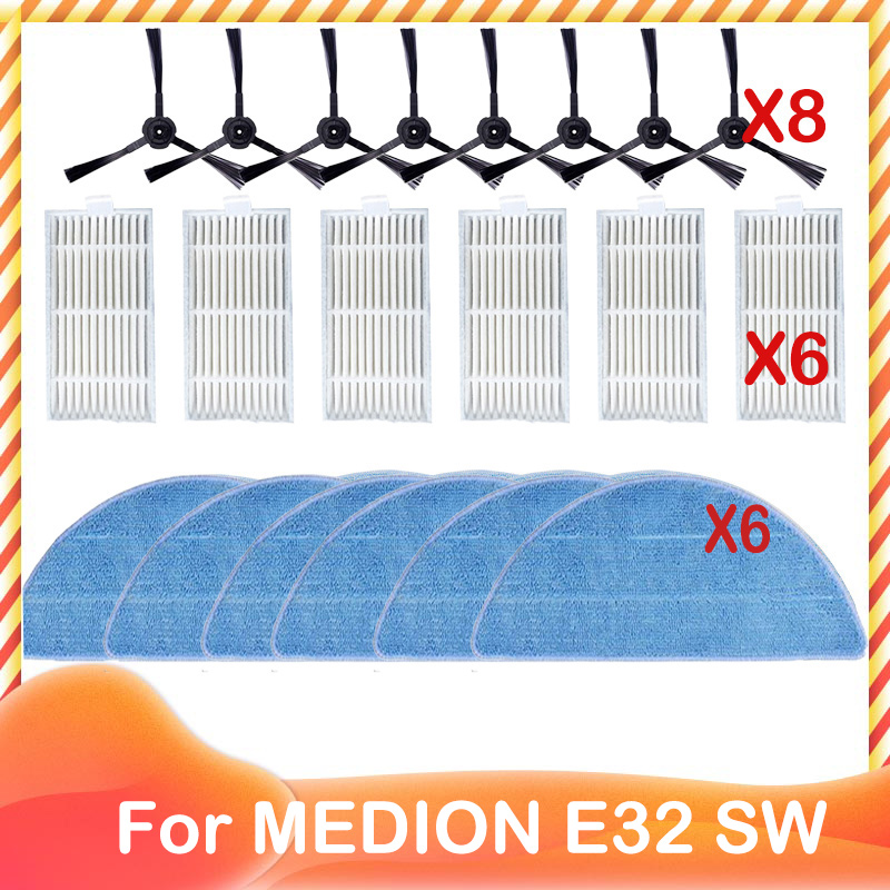 Replacement For MEDION ‎E32 SW Robot Vacuum Cleaner Accessories Spare Side Brush HEPA Filter Mop Cloth Wipe Rag: Pink