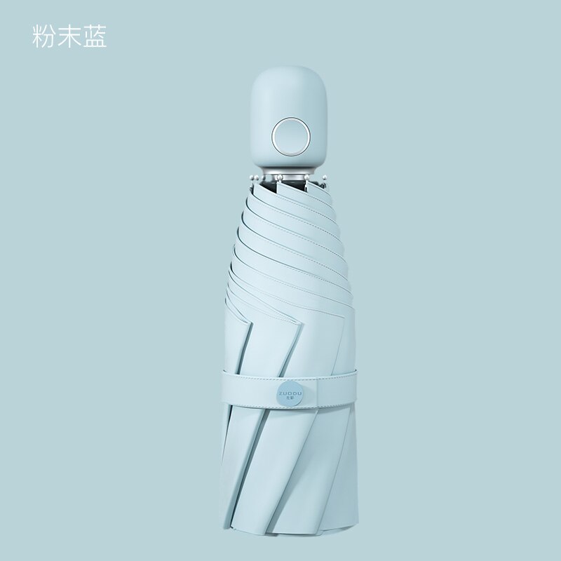 ZUODU Automatic Mini Pocket Umbrella Women Sun Protection Small Portable Ladies Parasol Pink Women Rain Five Folding Umbrella: Blue