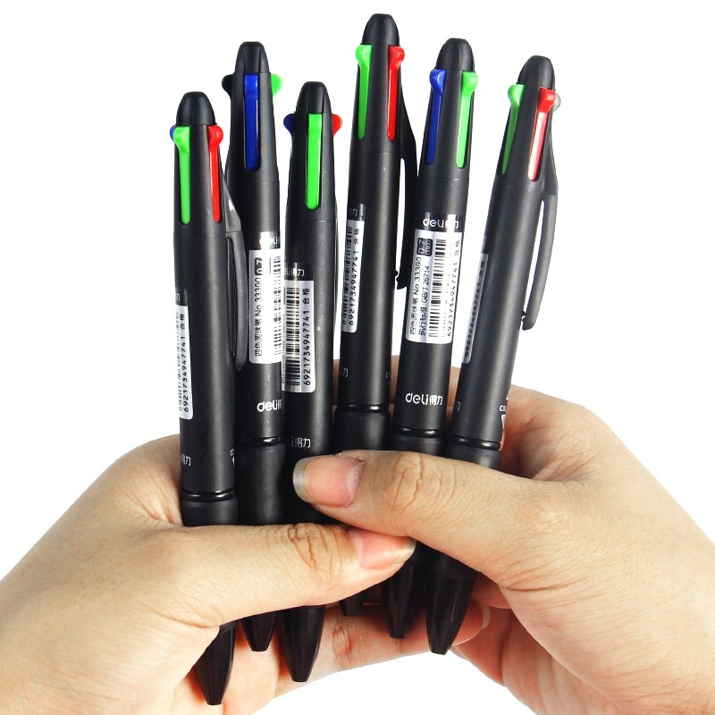 2 stks/partij MultiColor Pen Fijne Punt 4 in 1 Kleurrijke Intrekbare Balpennen, Multifunctionele Pen, (0.7mm)