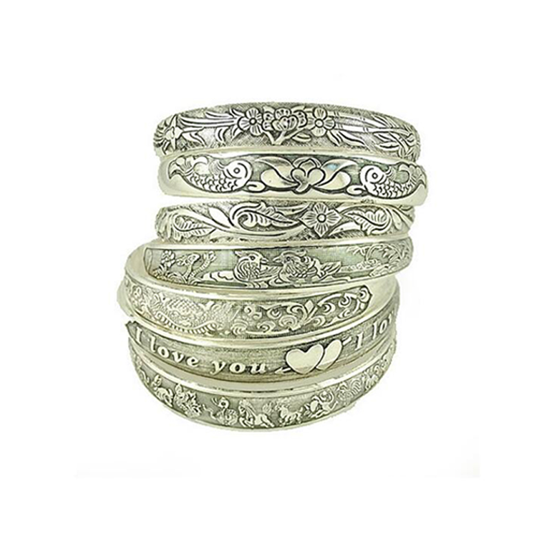 Top Charm Bracelets Tibetan Tibet Plated Bracelets Charming Round Metal Cuff Bangles Women Jewelry