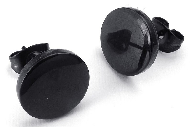 Sieraden Mannen Oorbellen, 10Mm Cirkel Oorstekers, 2 Stuks (1 Paar), roestvrij Staal, Zwart