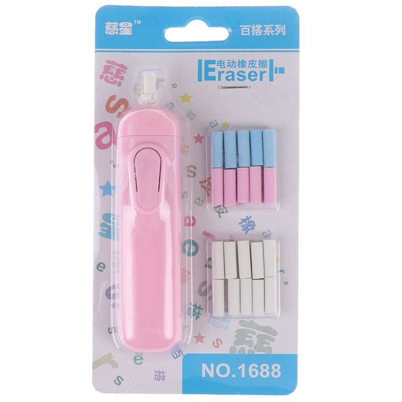 Electric Pencil Eraser Kit Battery Operated Highlights Erasing Effects Automatic Eraser For Sketch with 22pcs Rubber Refills: Pink