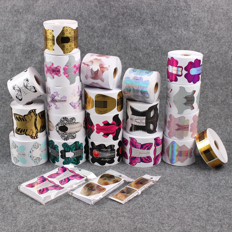 100 unids/lote puntas de formas de uñas francesas extensión de pegatinas de uñas acrílico UV Gel curva herramientas de arte de uñas postizas formas guía DIY juego de manicura