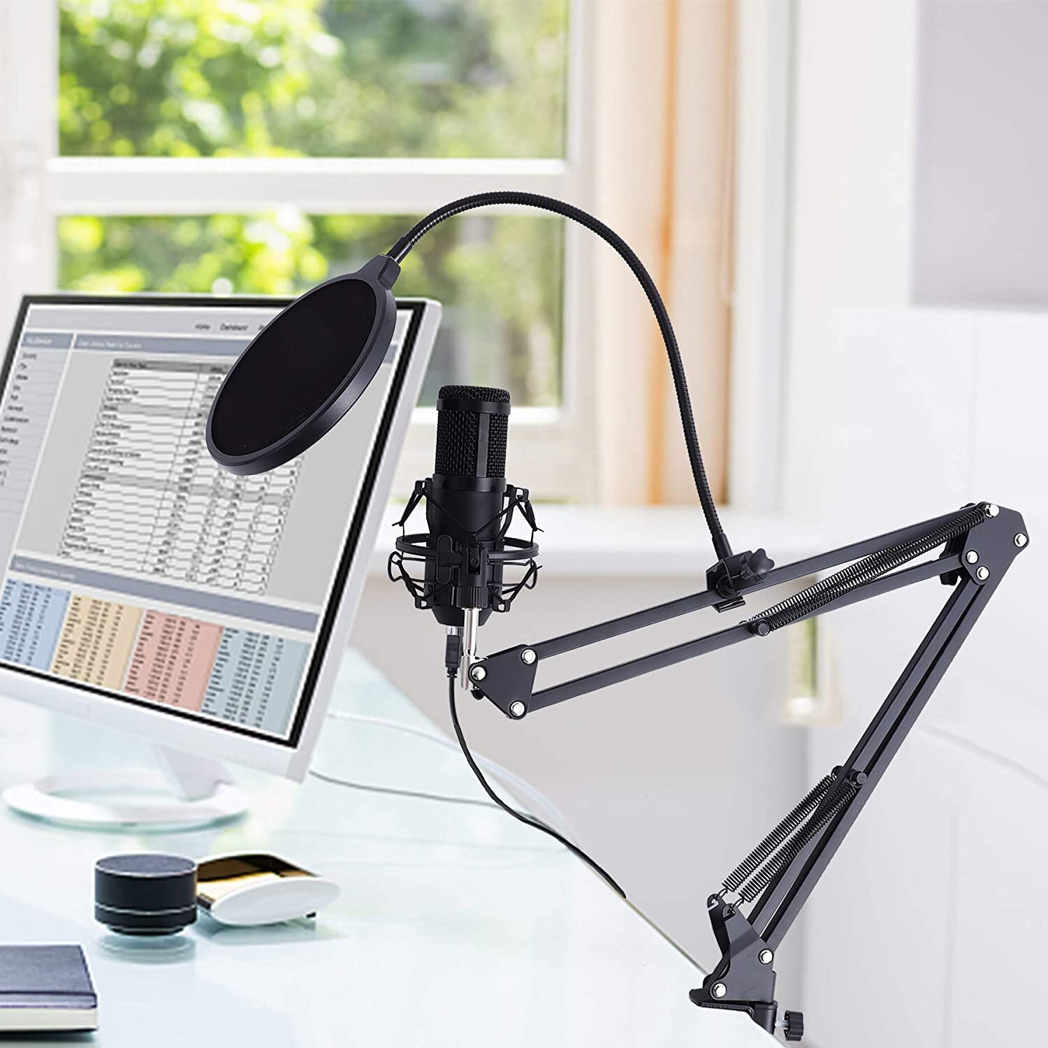 Podcast Condenser Microphone for Computer, Plug&amp;Play Cardioid PC Microphone with 192kHz/24bit Sound Chipset, Boom A