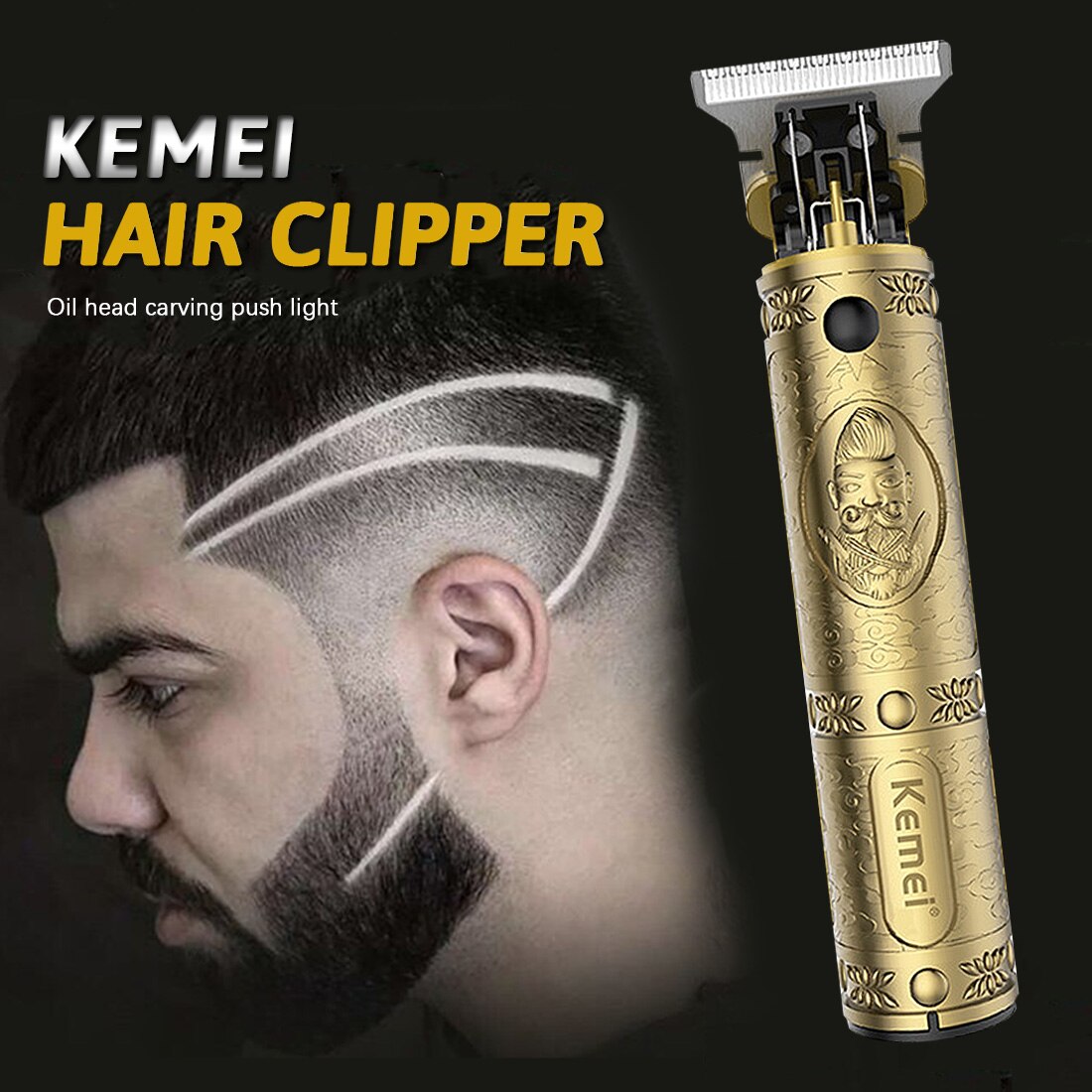 Retro bronse hårklipper mann skjegg barbermaskin hårklipper mannlig elektrisk hårtrimmer hul utskåret usb ladning