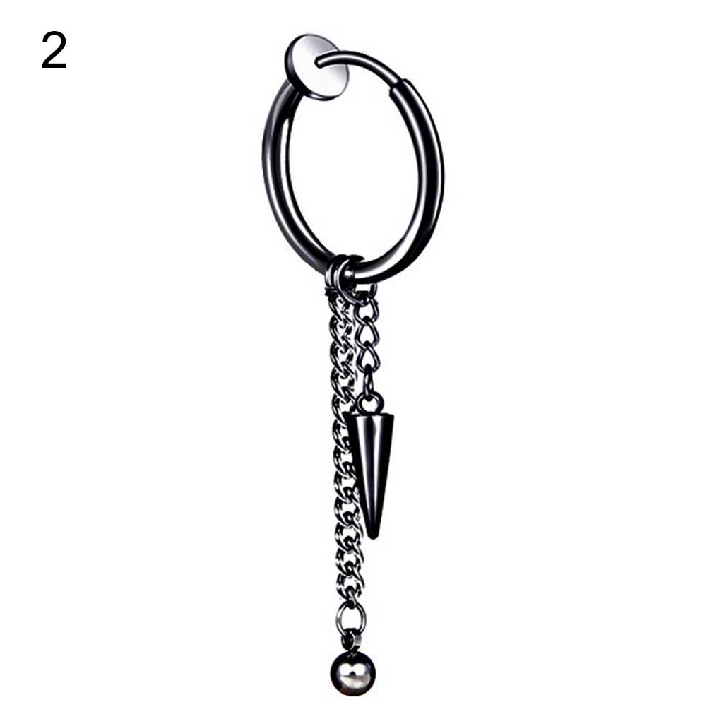 1Pc Men Long Chain Ear Piercing Loop Clip Hoop Earring Jewelry trendy: Black / 2