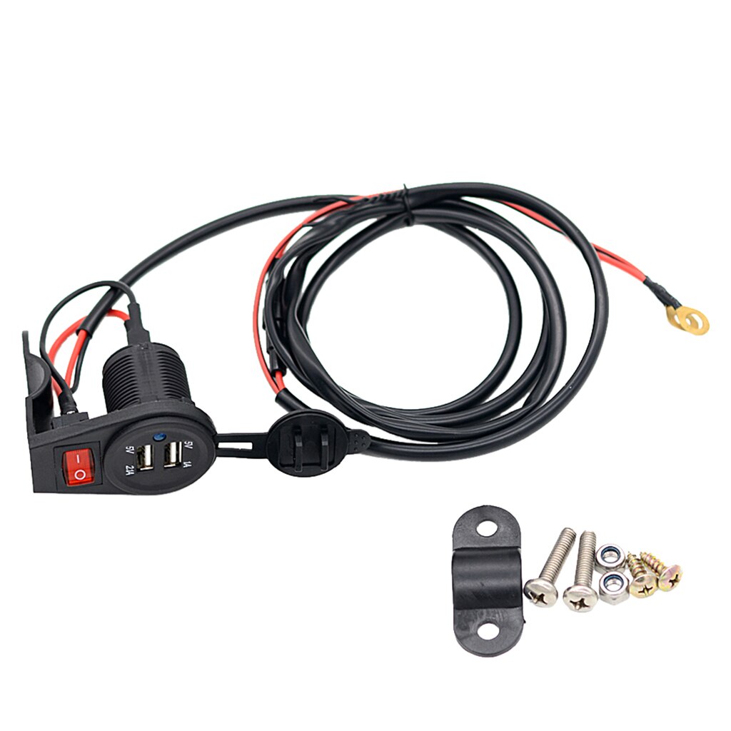 12V-24V Motorcycle Dual USB Adapter Socket Charger With On Off Switch