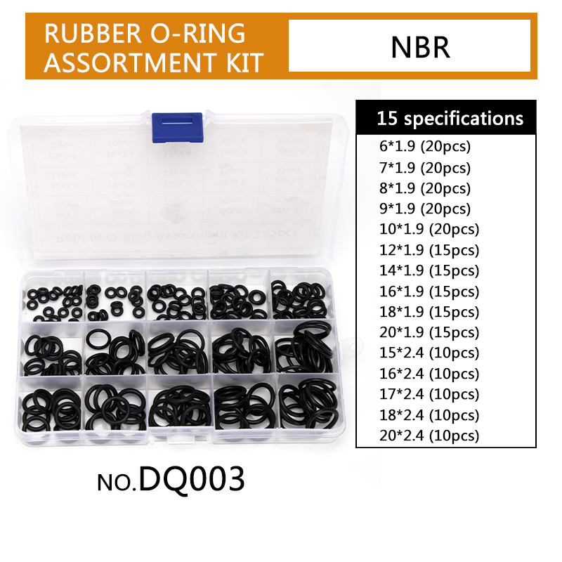 PCP DIY NBR Sealing O-rings Durable Gasket Replacements OD 6mm-20mm CS 1.5mm 1.9mm 2.4mm 15 Sizes Rubber Washer 225pcs/SET DQ003