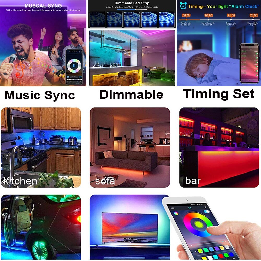 15M 20M Flexible Neon Lights 12V Led Strip 5 m with Wifi/Bluetooth Control 5050 RGB Ribbon Luminous Tape Led light for Room Wall