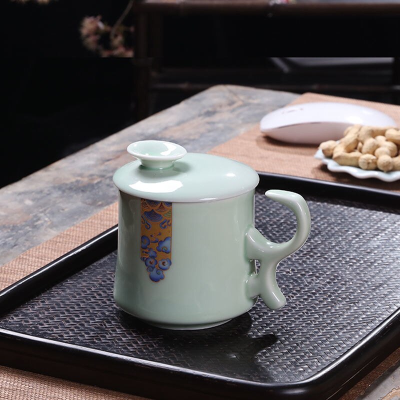 Ceramic Tea Cup with Lid Filter Tea Office Mug Jingdezhen Tea Set Celadon Cup Water Cup Teacup Mark Cup Drinkware