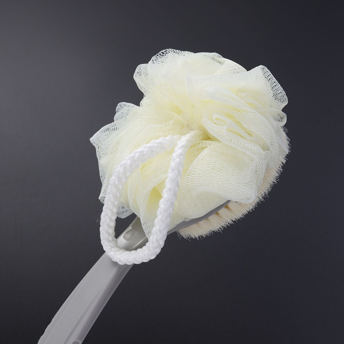 Body Scrub Brush Back Scrubber Bathing Brush with Exfoliating Puff and Strong Nylon Bristles(Grey)
