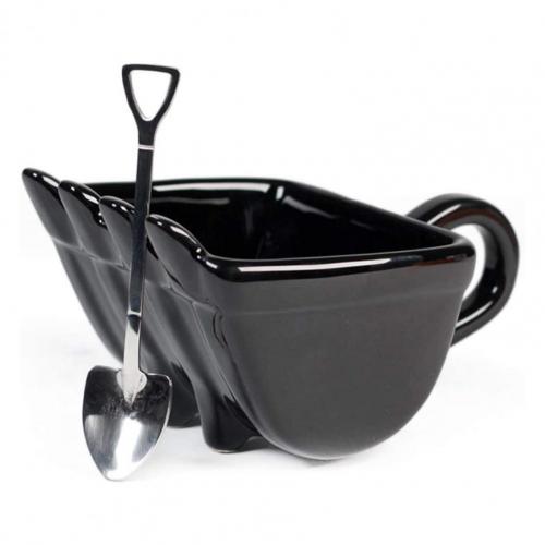 Digger Excavator Bucket Model Coffee Water Mugs Cup with Spoon: Black