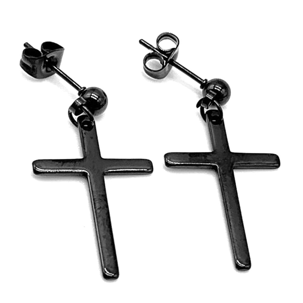 1pc Schwarz Kreuz Ohrring Männer Titan Stahl Ohrringe Hipster Persönlichkeit Straße Tropfen/Baumeln Ohrringe Frauen Punk Stil