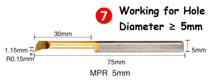 Mpr fuld størrelse 1 1.5 2 3 4 5 6 mm drejebænkemaskine brug hårdmetalborestang: Mpr 5 r0.15 l30