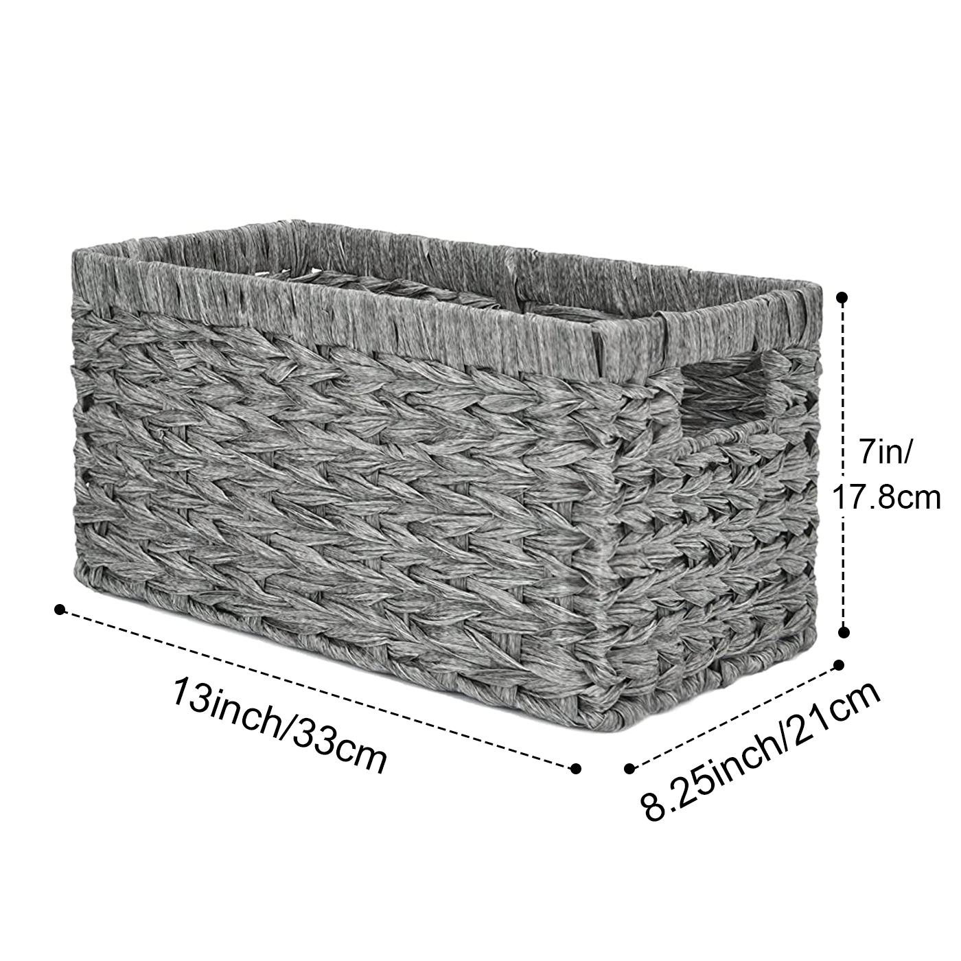 Bathroom Accessories Organizer Storage Baskets Water Hyacinth Cosmetic Makeup Wicker Wooden Handles Hand-Woven Kitchen Organizer: Grey Squared