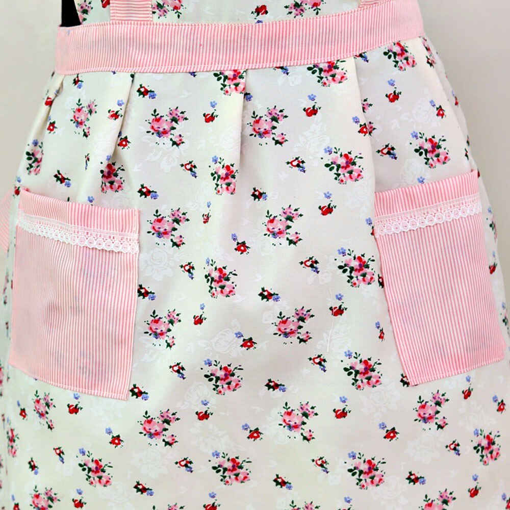 Baking Women Cotton Linen Apron Lady Restaurant Home Kitchen Pockets Flower Pattern Apron Bib For Cooking #T1P